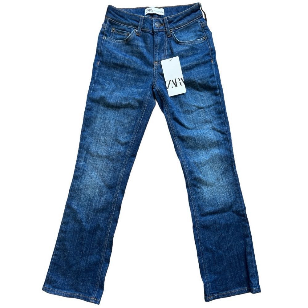 ZARA The Low Rise Cropped In Indigo Slim Fit Flared  Leg Low Waist Size USA 10.